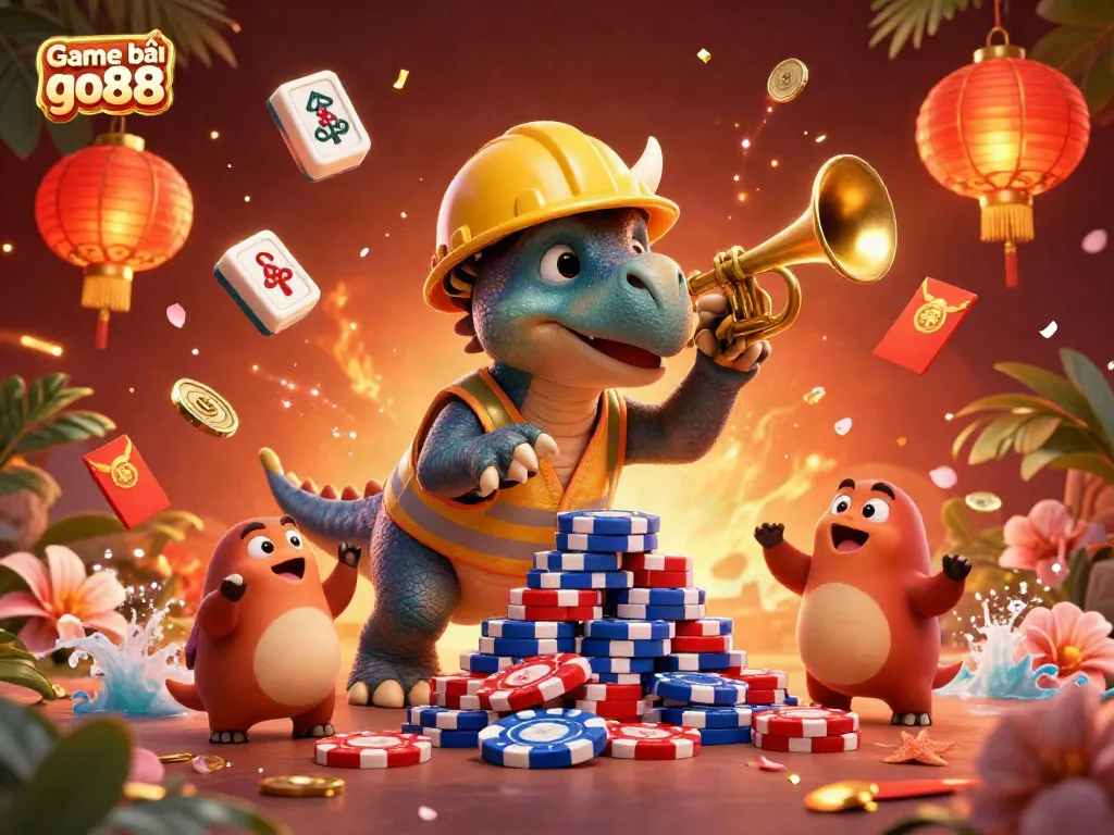 Celebrate winning thrills at Game bài go88 with a lively illustration of gaming elements and characters.