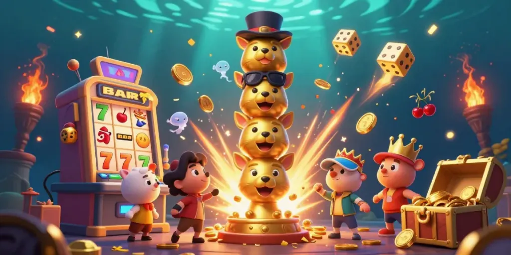 Experience thrilling jackpots with phimmoi+net's dynamic slot machine scene, featuring golden totem and winning symbols.