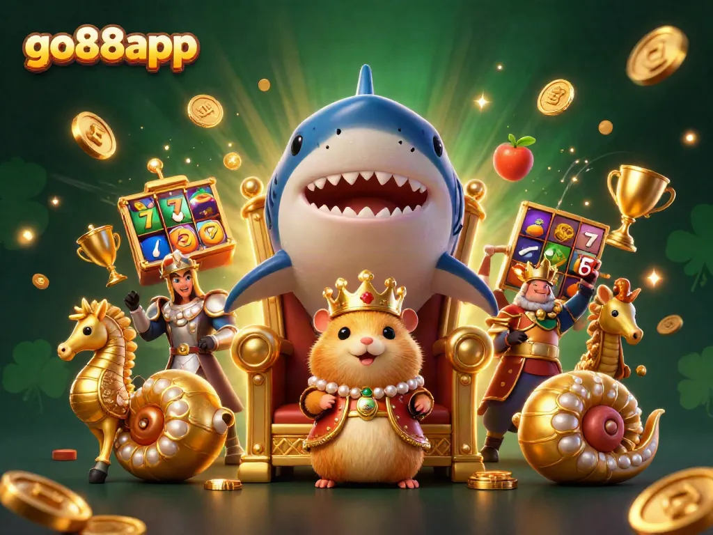 Experience the thrill of go88app with a dynamic 3D representation featuring a hamster king and vibrant slot elements.